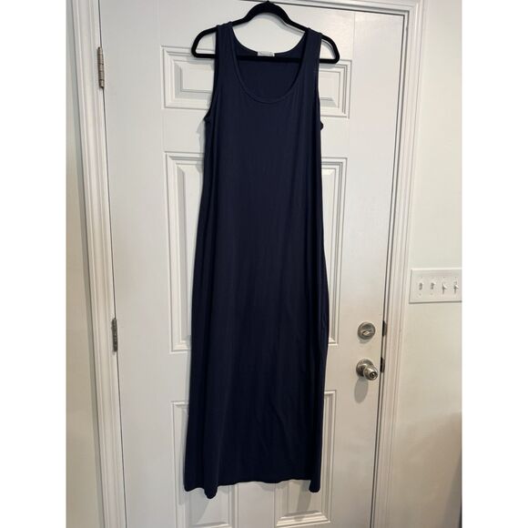 Michael Stars Tank Dress in Navy Blue L Large Side Slits Womens Maxi - Picture 2 of 3